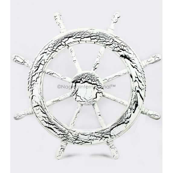 Nagina International Crispy Cracklings Antique Beautiful Vintage Nautical Maritime Genuine Wood Hand Crafted Pirate's Wall Ship Wheel | Home Decor Gifts (48 Inches, Vintage White)