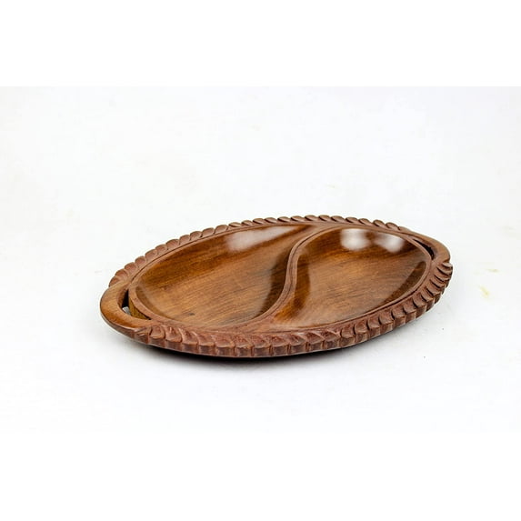 Nagina International Dark Rosewood Crafted Premium Innovative Wooden Platters | Breakfast Kitchen Lunch Trays (Large Oval Leaf)