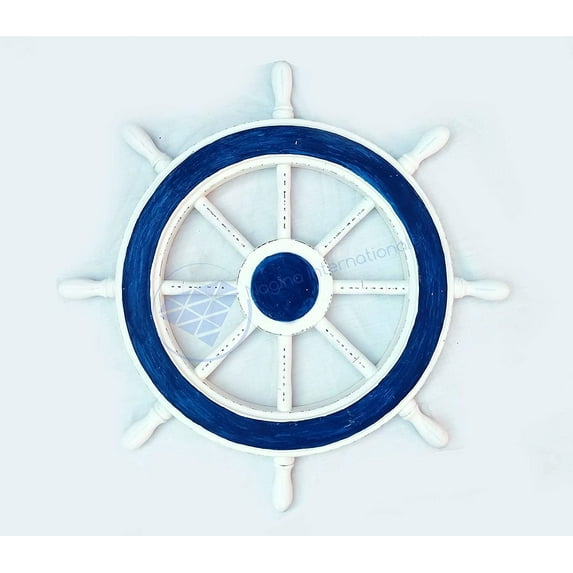 Nagina International Decorative Hand Painted Blue White Antique Vintage Style Ship Wheel | Pirate's Wall Decor | Sea Gift (12 Inches)
