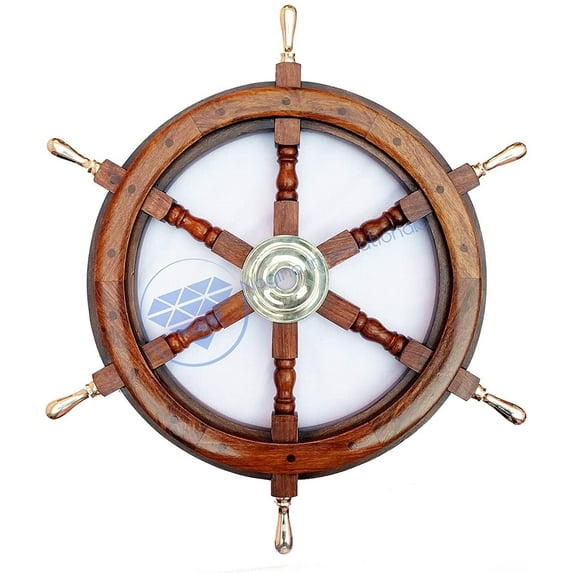 Nagina International Deluxe Nautical Heavy Brass Handle Ship Wheel | Wall Hanging | Numerals | Vintage Gift (42 Inches)