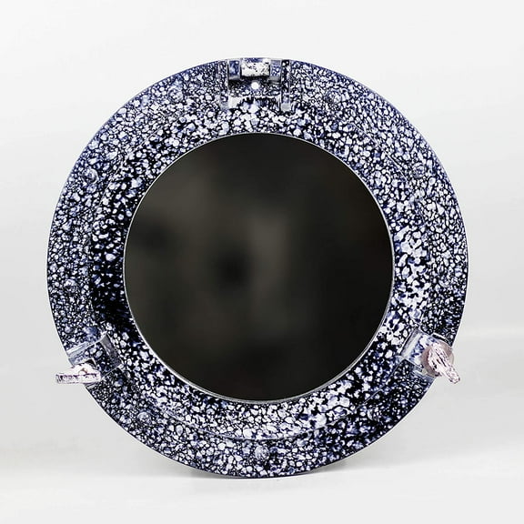 Nagina International Dual Tone Spilled Brush Aluminum Nautical Porthole Mirrors | Wall Mounted Colorful Bathroom Mirrors (Frozen Lack, 10 Inches)