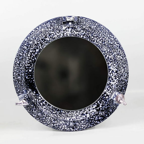 Nagina International Dual Tone Spilled Brush Aluminum Nautical Porthole Mirrors | Wall Mounted Colorful Bathroom Mirrors (Frozen Lack, 12 Inches)