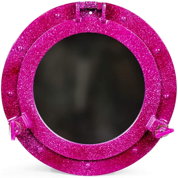 Nagina International Dual Tone Spilled Brush Aluminum Nautical Porthole Mirrors | Wall Mounted Colorful Bathroom Mirrors (Purple Spill, 15 Inches)