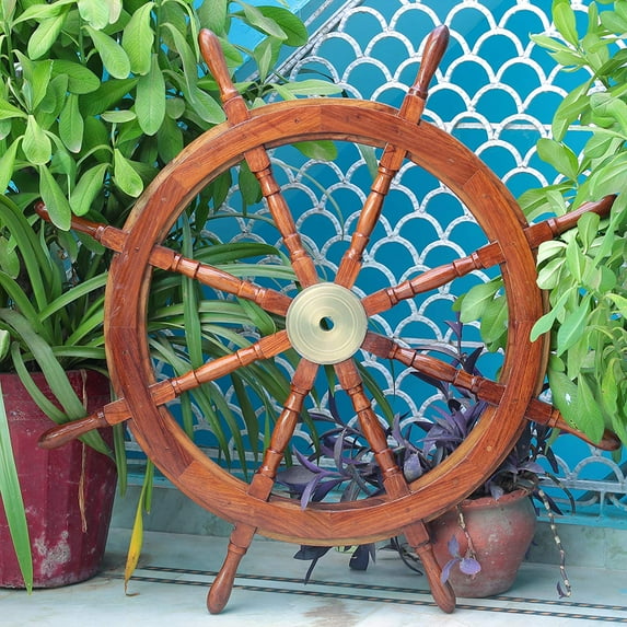 Nagina International Elite Solid Wood Pirate's Ship Wheel | Maritime Decor | Retirement Gift (16 Inches)