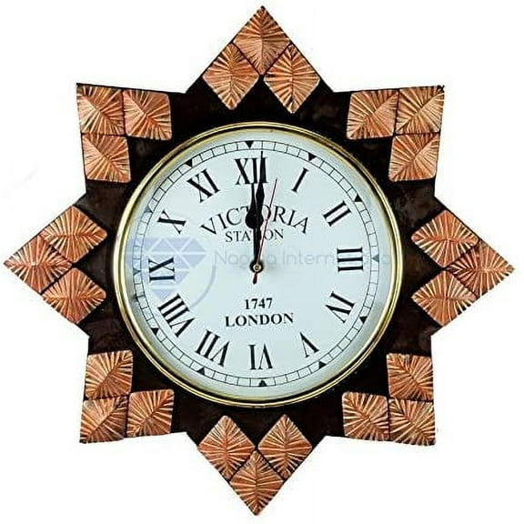 Nagina International Hand Crafted Decorative Wall Decor Clock Mirror & Windows | Colorful Vintage Designs (14" Clock, Faded Orange)
