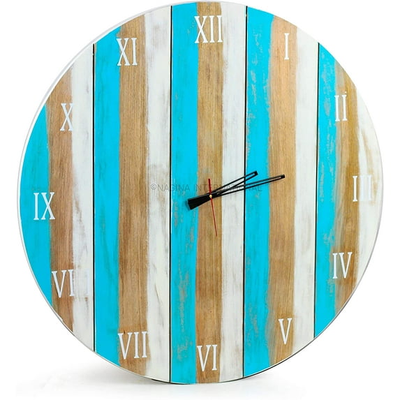 Nagina International Huge Wall Clock | Hall Decor Time Piece | Antique Weathered Finish | Natural Wood Crafted Decor (12 Inches)