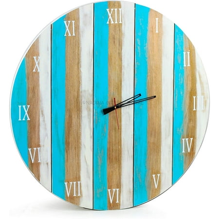 Nagina International Huge Wall Clock | Hall Decor Time Piece | Antique Weathered Finish | Natural Wood Crafted Decor (16 Inches)