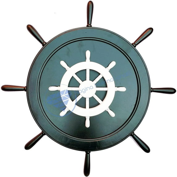 Nagina International Large Vintage Premium Matte Black Pregnant Ship Wheel - Captain Maritime Beach Home Decor Gift (18 Inches)