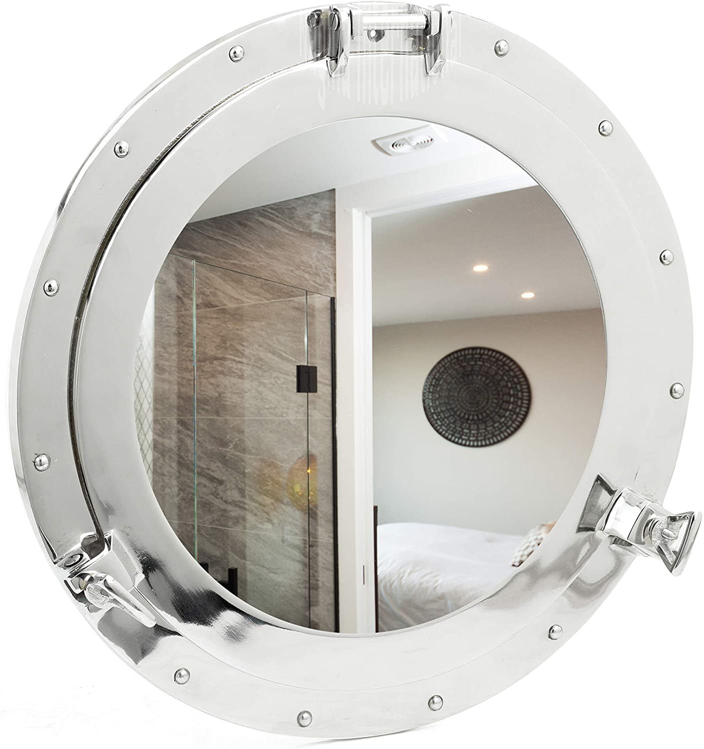 Nagina International Metal Crafted Nickel Plated Aluminum Porthole Bathroom Decor Mirror (30 Inches)