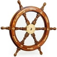 thumbnail image 1 of Nagina International Natural Wood Handcrafted Ship Wheel with Inlayed Brass Anchor and Rippets| Ocean Maritime Navy Decor (16 Inches), 1 of 6