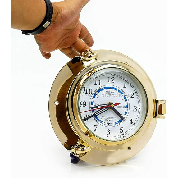 Nagina International Nautical Boat's Porthole Time & Tide Clock | Maritime Brass Ship's Decor (9 Inches)