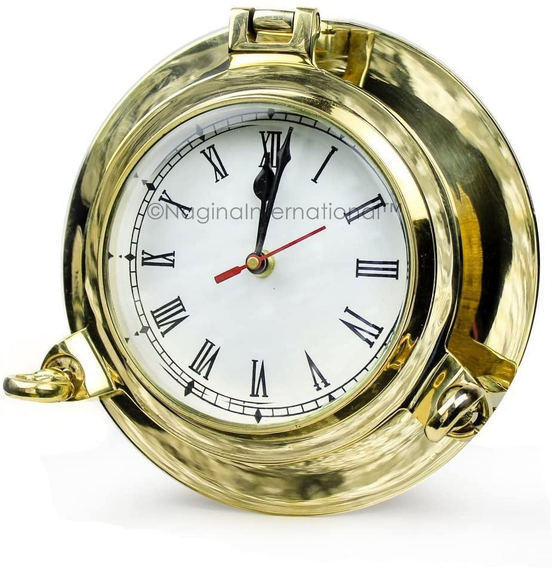 Nagina International Nautical Boat's Porthole Time's Clock  Maritime Brass  Ship's Decor (Nickel Plated, 9 Inches) 