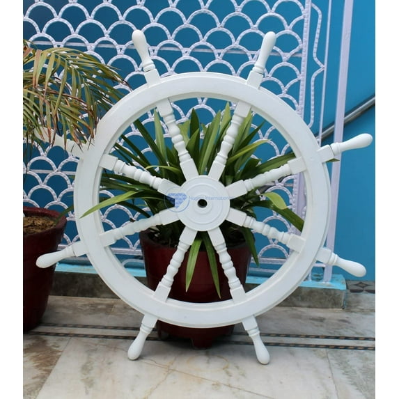 Nagina International Nautical Handcrafted Wooden Ship Wheel - Home Wall Decor (42 Inches, Whitewashed)