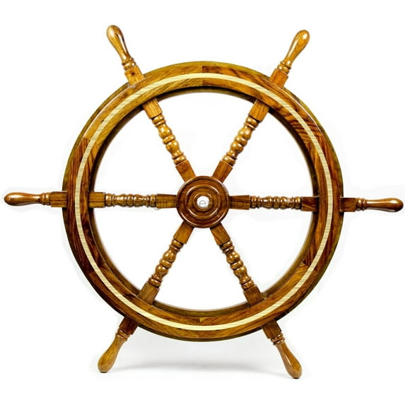 Nagina International Nautical Premium Sailor's Hand Crafted Brass & Wooden Ship Wheel | Luxury Gift Decor | Boat Collectibles 24 Inches, Rosewood Hub (Brass Ring)