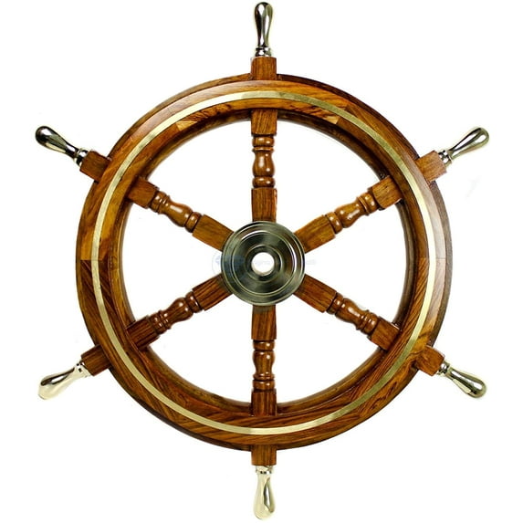 Nagina International Nautical Premium Sailor's Hand Crafted Brass & Wooden Ship Wheel | Luxury Gift Decor | Boat Collectibles (42 Inches, Brass Ring & Handles)