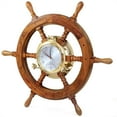 thumbnail image 1 of Nagina International Nautical Solid Wood Captain' Vintage Decor Ship Wheel with Time Clock - Captain Maritime Beach Home Decor Gift (16 Inches), 1 of 1