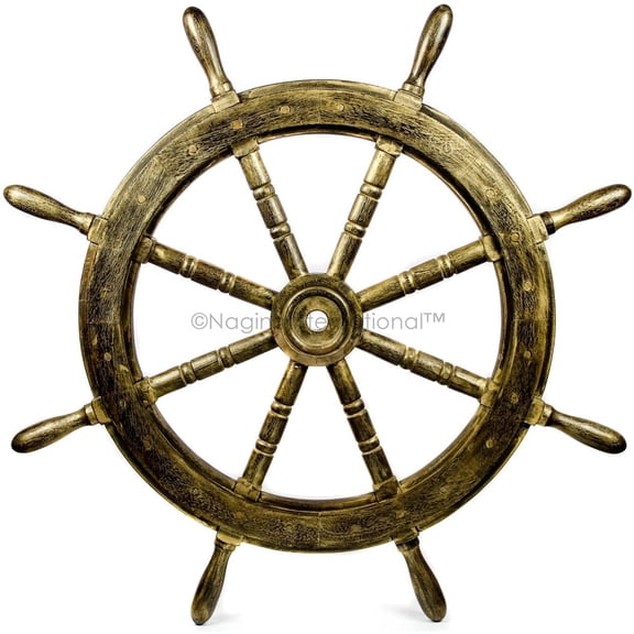 Nagina International Nautical Antique White Wood Ship Wheel with Accentuated Grains - Home Decor - Pirate Nursery Gift (42 Inches)