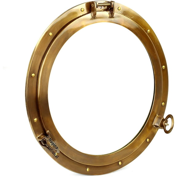 Nagina International Oil Rubbed Antique Bronze Finish Vintage Style Porthole Mirror Window | Stylish Home & Wall Decor | Bathroom Hanging Mirror Door Fixture Window (Window (Transparent), 17 Inches)