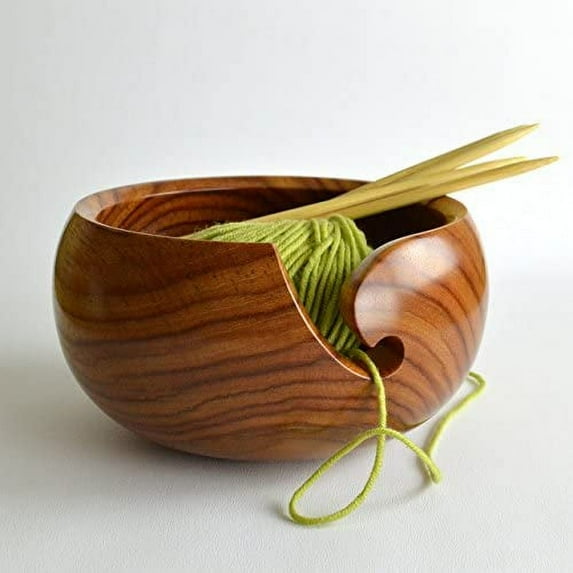 Nagina International Polystone Deluxe Hand Crafted Yarn Storage Bowl | Crochet & Knitting Accessories Medium (7x3), Natural Wood