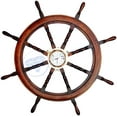 thumbnail image 1 of Nagina International Polystone Wood Porthole Clock Ship Wheel | Nautical Brass Decor | Navy Decor (42 Inches), 1 of 6