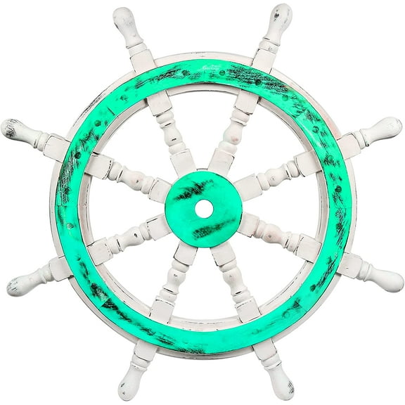 Nagina International Premium Handcrafted Wall Sculpture & Decor Accent Nautical Antique Ocean Beach Decorative Ship Wheels | Maritime Wall Decor & Gifts (18 Inches, Cane Green)