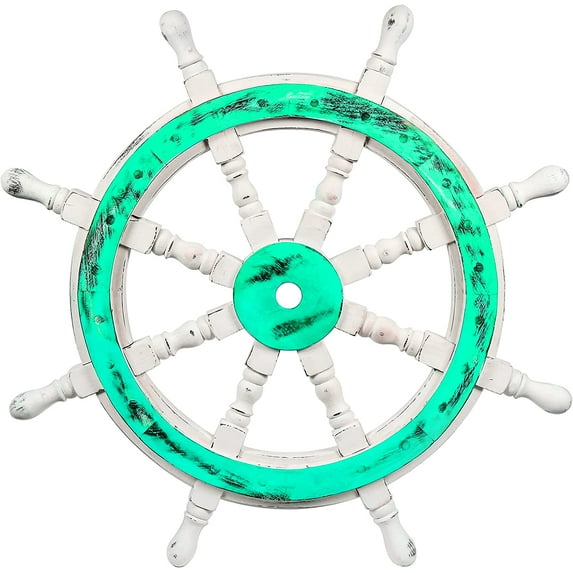 Nagina International Premium Handcrafted Wall Sculpture & Decor Accent Nautical Antique Ocean Beach Decorative Ship Wheels | Maritime Wall Decor & Gifts (20 Inches, Cane Green)