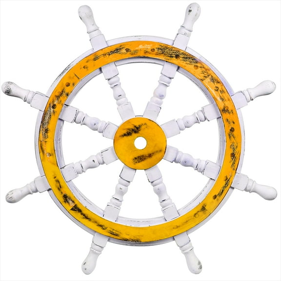 Nagina International Premium Handcrafted Wall Sculpture & Decor Accent Nautical Antique Ocean Beach Decorative Ship Wheels | Maritime Wall Decor & Gifts (20 Inches, Turmeric Yellow)