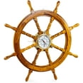 thumbnail image 1 of Nagina International Premium Mahogany Wood Nautical Captain's Ship Wheel with Pirate Brass Porthole Clock - Captain Maritime Beach Home Decor Gift (30 Inches), 1 of 5
