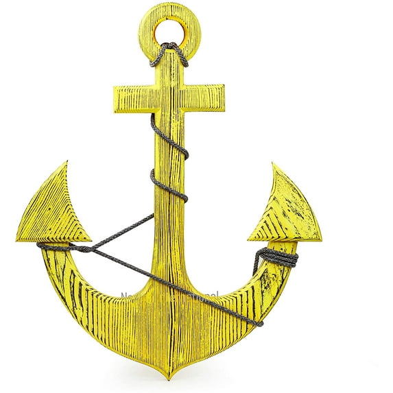 Nagina International Premium Pine Nautical Antique Colored Sailor's Decor Anchor With Vintage Rope | Wall Hanging (12 Inches, Antique Yellow)