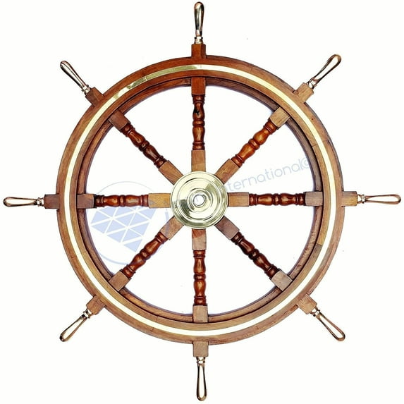 Nagina International Premium Wood Deluxe Nautical Captain's Maritime Decor Ship W/Brass Ring | Classic Vintage Decor Gift (60 Inches)