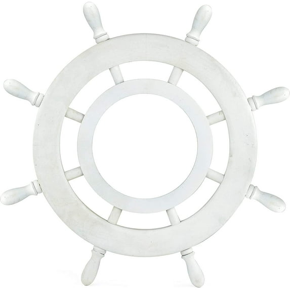 Nagina International Pure White Wooden Ship Wheel | Nautical Pirate's Gift Ideas | Ocean Theme Gifts & Decorative Wall Accessories | Hanging Boat Steering Wheel (42 Inches)