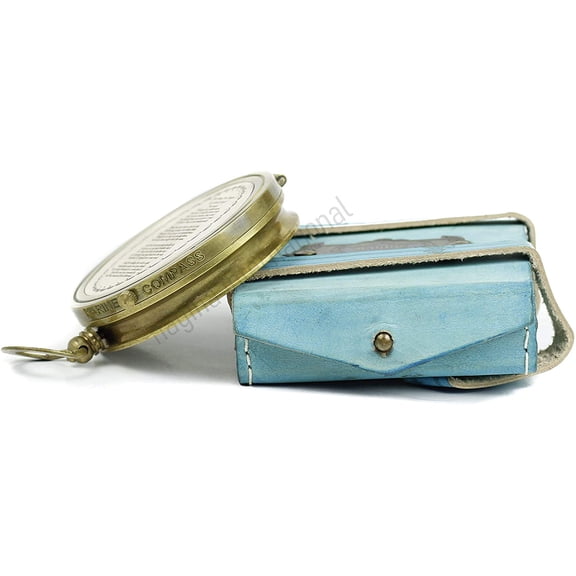 Nagina International, Robert Frost Poem'' Engraved Brass Compass with Embossed Needle & with Leather Case. C-3241