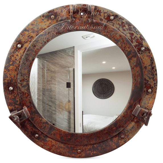 Nagina International Rustic Copper Shipwrecked Premium Nautical Porthole Mirror | Nautical Bathroom Mirrors (8 Inches, Aluminum Mirror)