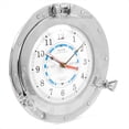thumbnail image 1 of Nagina International Solid Brass Nickel Polished Porthole Time & Tide Clock | Time & Tide Weather Instruments | Wall Hanging Decor Ideas (12 Inches), 1 of 2