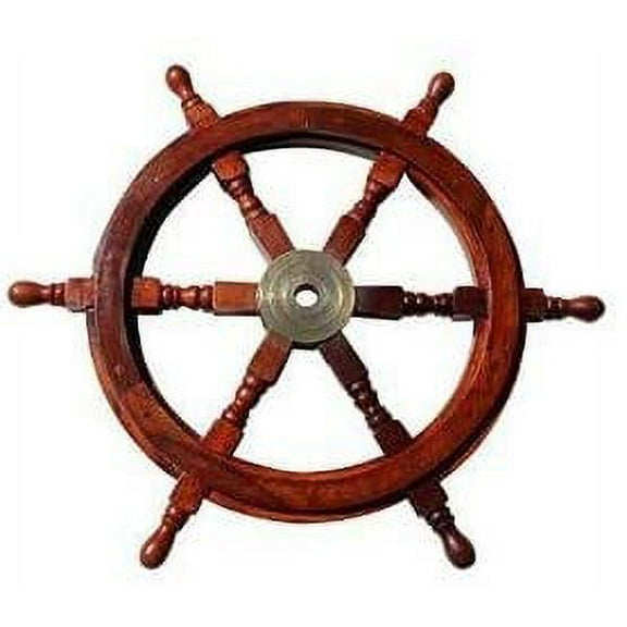Nagina International Wood and Brass Decorative Ship Wheel 24"