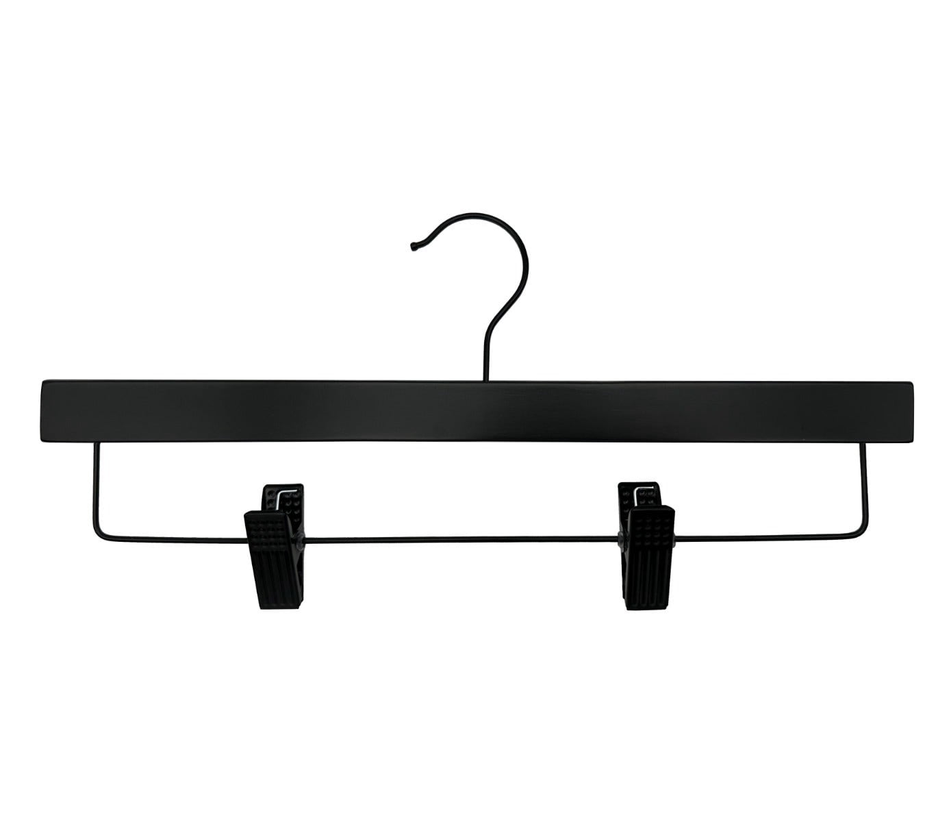 Nahanco 14" NAHANCO SlimLine Wooden Pant/Skirt Hanger With Padded Clips - Black With Black Hardware