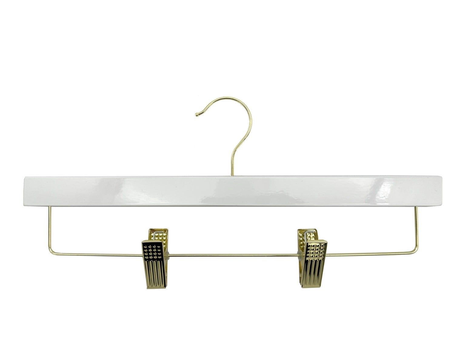 Nahanco 14" NAHANCO SlimLine Wooden Pant/Skirt Hanger With Padded Clips - High Gloss White W/Gold