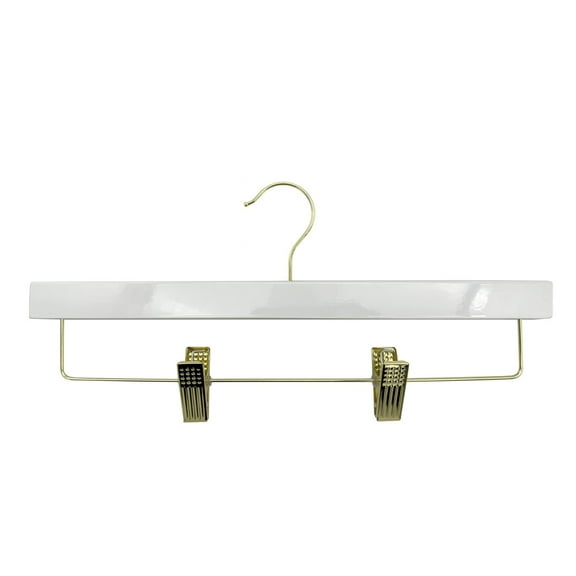 Nahanco 14" NAHANCO SlimLine Wooden Pant/Skirt Hanger With Padded Clips - High Gloss White W/Gold