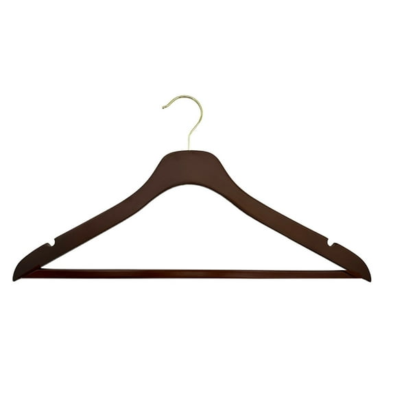 Nahanco 17” NAHANCO SlimLine Wooden Suit Hanger With Pant Bar - Mahogany W/ Gold