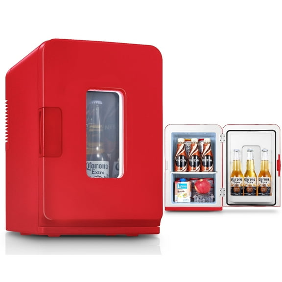 NORTHCLAN Mini Fridge, 15 L/21 Can Personal Refrigerator, Portable Cooler &Warmer, Beverage & Skincare, 110V/12V, Red
