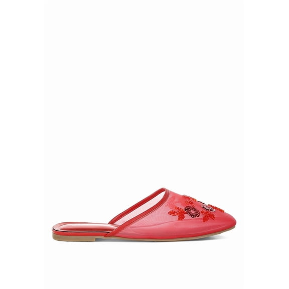 London Rag Nahra Mesh Sequin Beaded Womens Mules