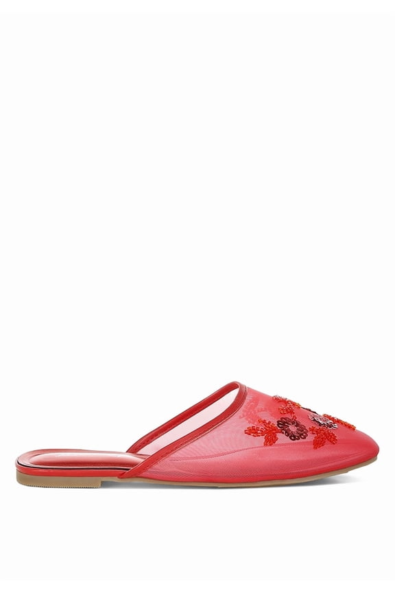 Nahra Mesh Sequin Beaded Womens Mules
