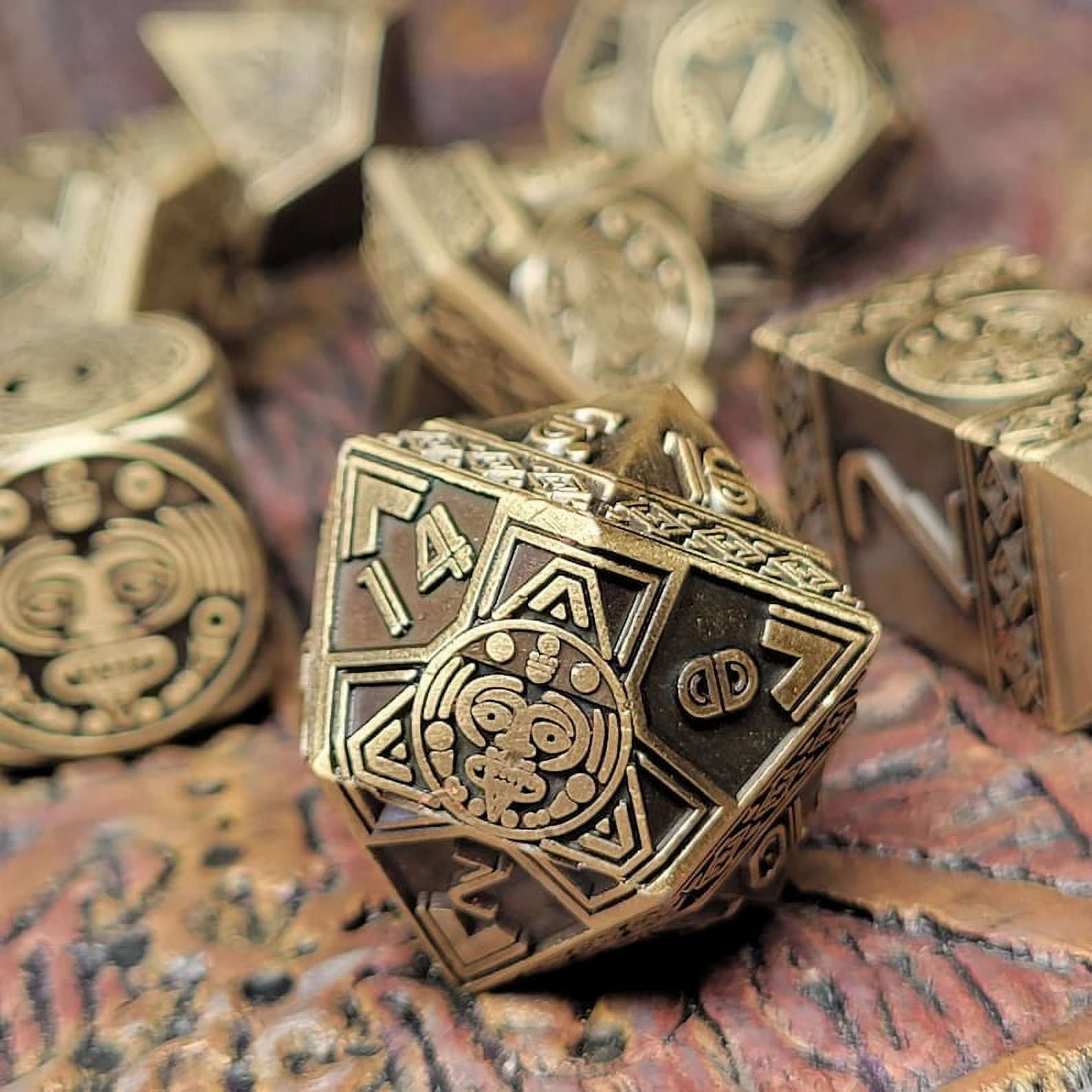 Nahuatl Bronze Metal DnD Dice Set Dungeons and Dragons 7 Dice RPG