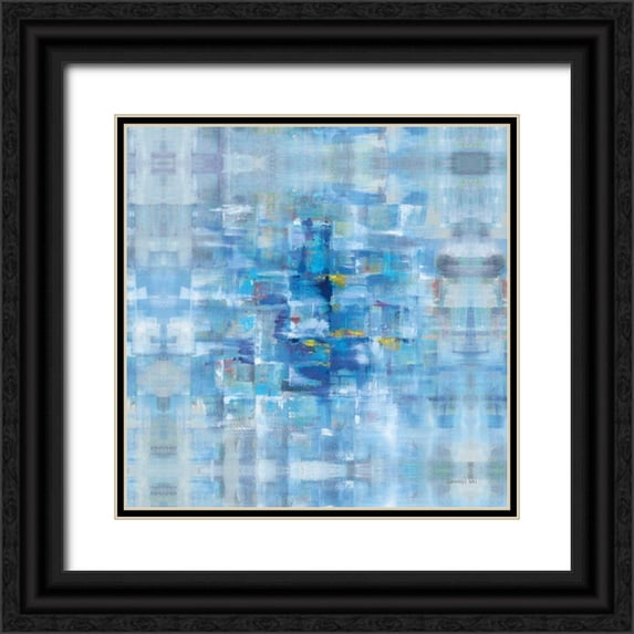 Nai, Danhui 12x12 Black Ornate Wood Framed with Double Matting Museum Art Print Titled - Abstract Squares Blue