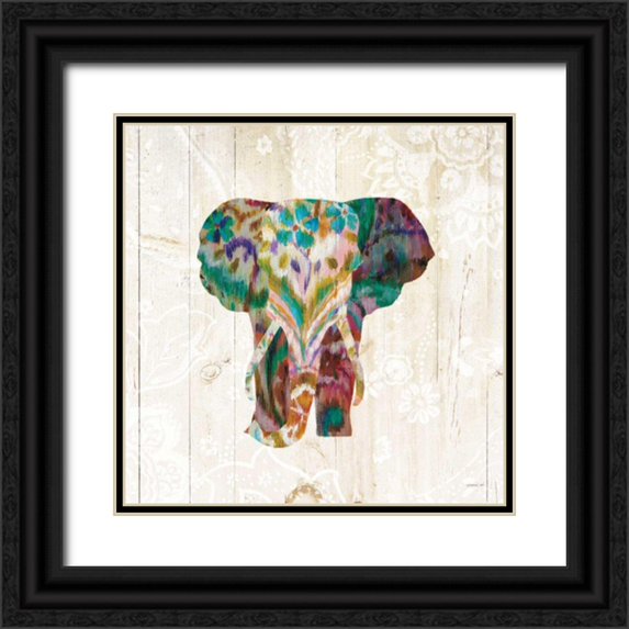 Nai, Danhui 12x12 Black Ornate Wood Framed with Double Matting Museum Art Print Titled - Boho Paisley Elephant III