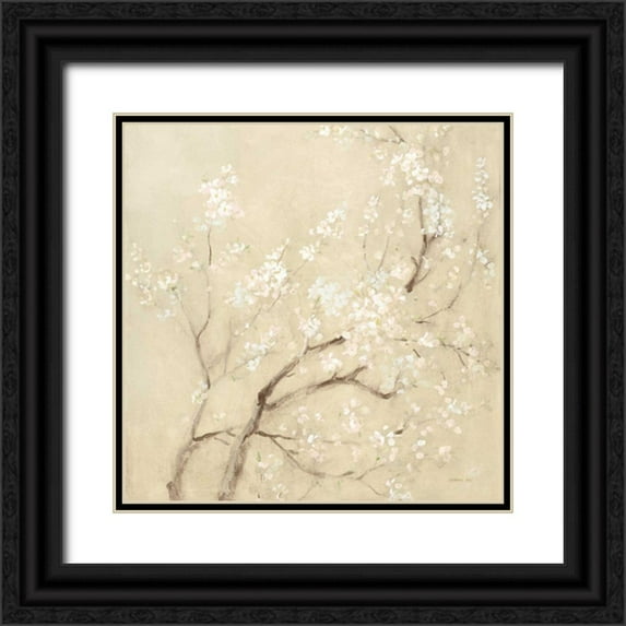 Nai, Danhui 12x12 Black Ornate Wood Framed with Double Matting Museum Art Print Titled - White Cherry Blossoms I Linen Crop