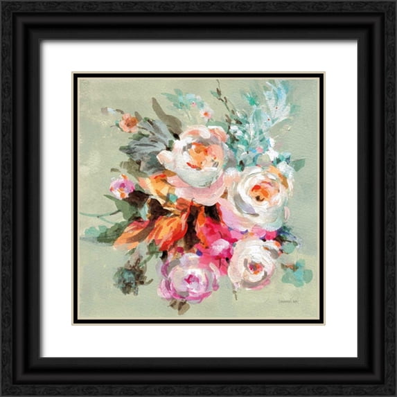 Nai, Danhui 12x12 Black Ornate Wood Framed with Double Matting Museum Art Print Titled - Windblown Blooms I