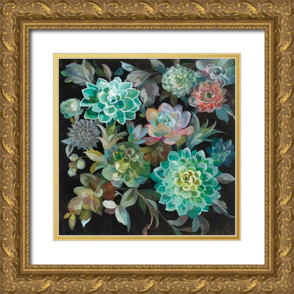 Nai, Danhui 12x12 Gold Ornate Wood Framed with Double Matting Museum Art Print Titled - Floral Succulents