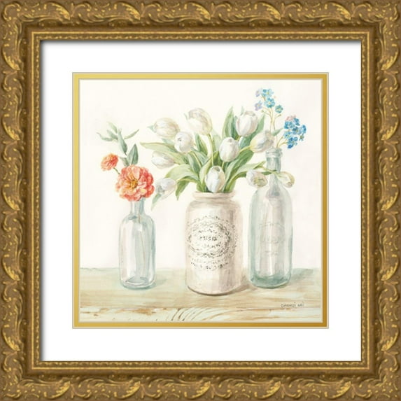 Nai, Danhui 12x12 Gold Ornate Wood Framed with Double Matting Museum Art Print Titled - Marmalade Flowers II