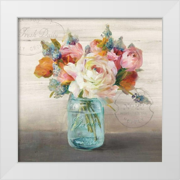 Nai, Danhui 12x12 White Modern Wood Framed Museum Art Print Titled - French Cottage Bouquet II